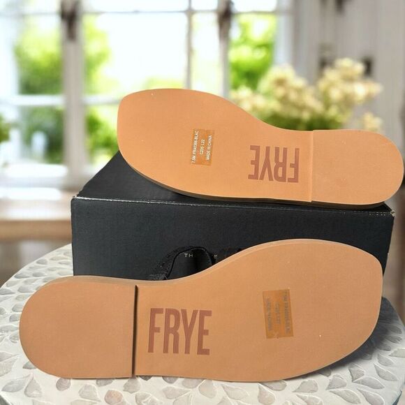 Frye Faye Leather Strappy SlideSandals Black Flat Women’s Size 7.5 NIB - Picture 8 of 10